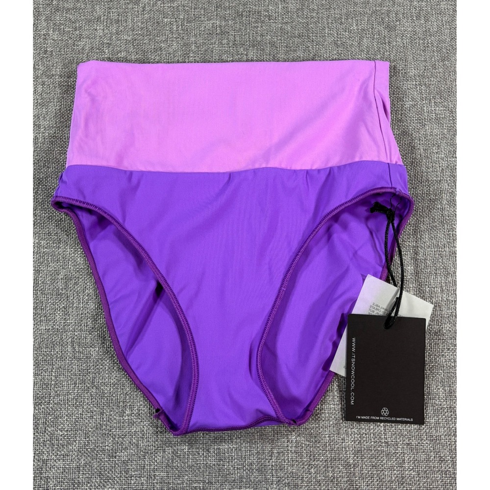 It's Now Cool Womens High Waisted Bikini Bottoms Small Purple Color Block NWT